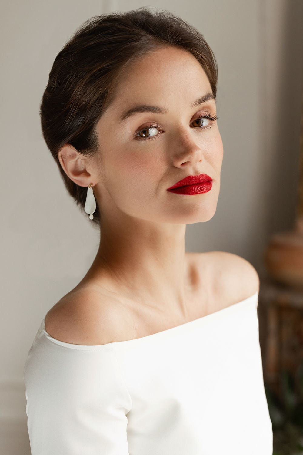 boucles pendantes de mariée en porcelaine