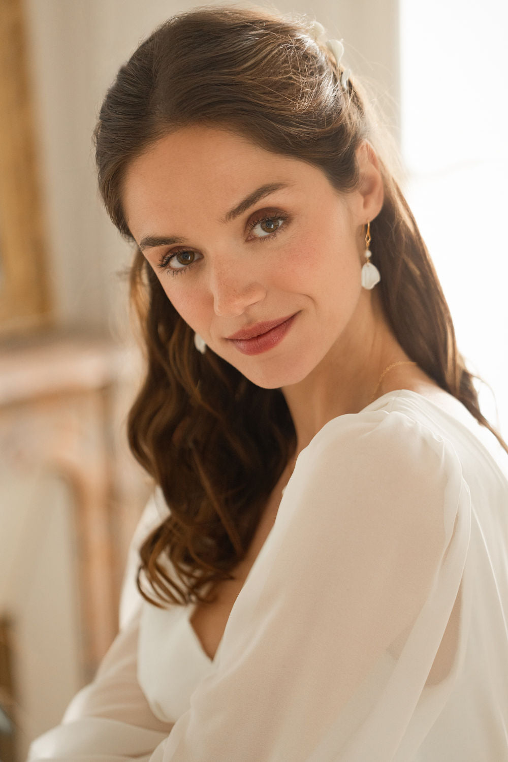 boucles d'oreilles mariée élégantee porcelaine