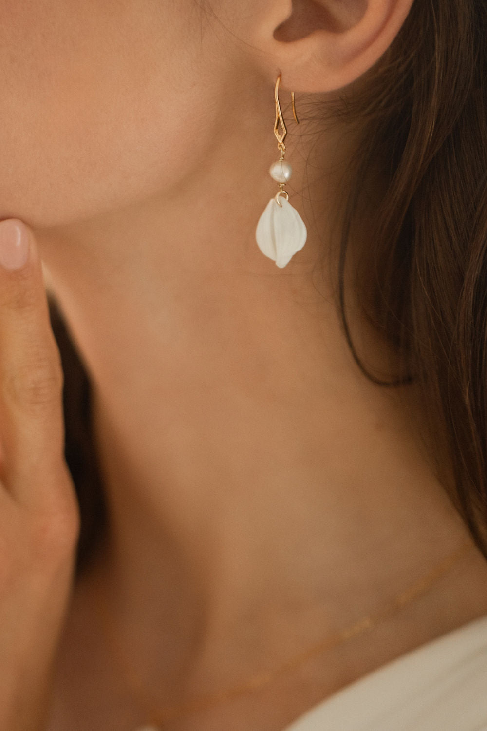 boucles d'oreilles de mariée perle et porcelaine