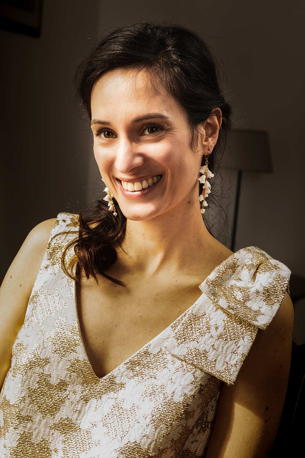 boucles d'oreilles de mariée pendantes en porcelaine