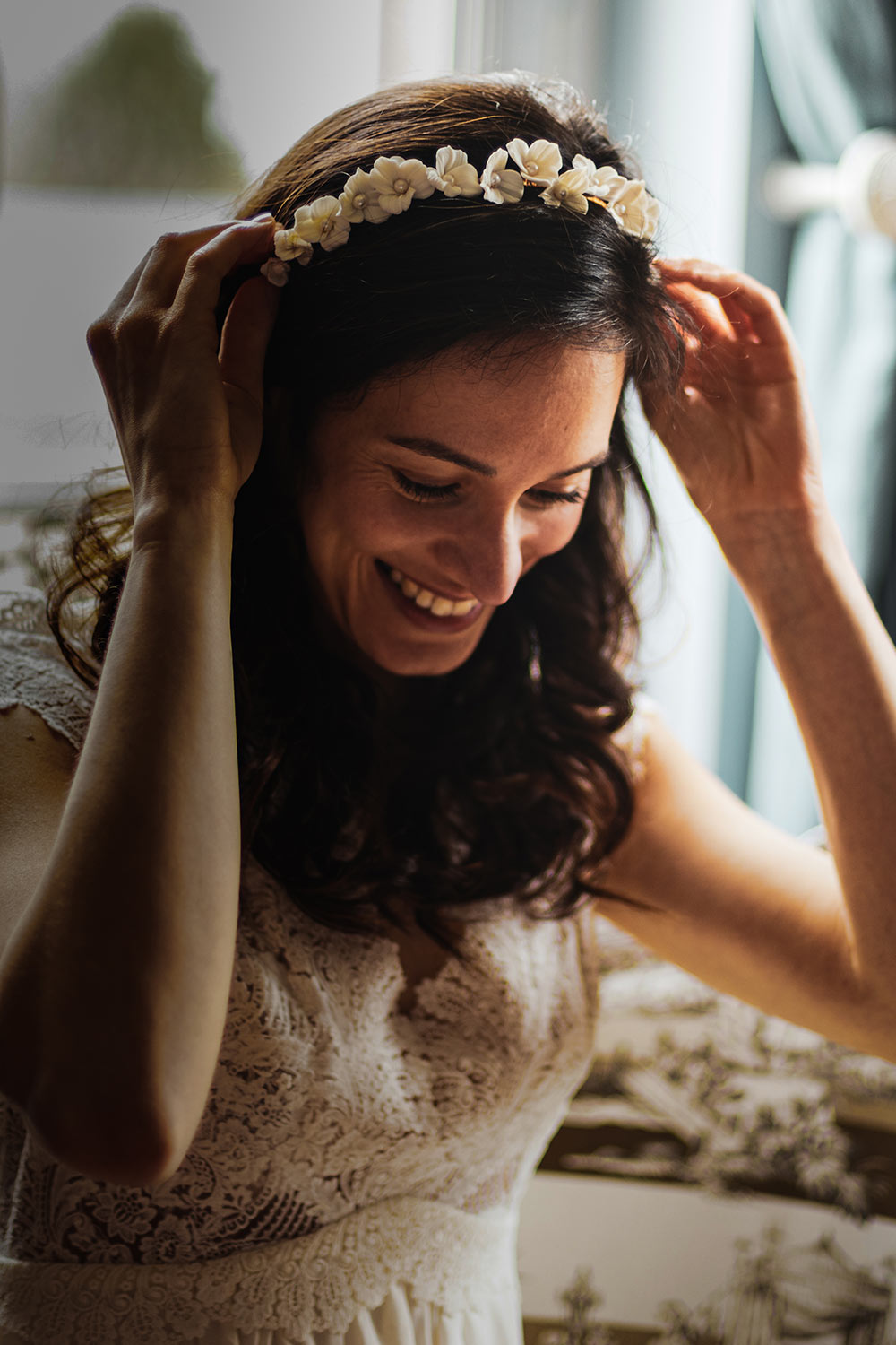 Couronne de mariée en porcelaine Clémence